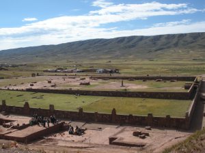 A view of Tiwanaku from the top of the Akapana